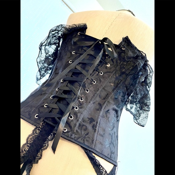 NEW !!!! L Black Lace Sleeves Corset - Picture 2 of 7